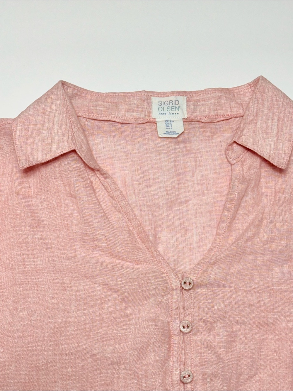 Sigrid Olsen 100% Linen Pink Tunic Top Women’s Small Button Front Shirt - Picture 4 of 10